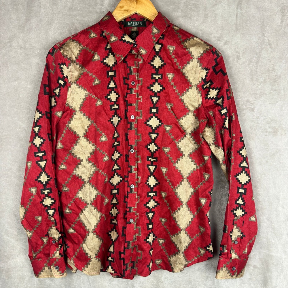 Lauren Ralph Lauren Petite Red Southwestern Geometric Shirt PL